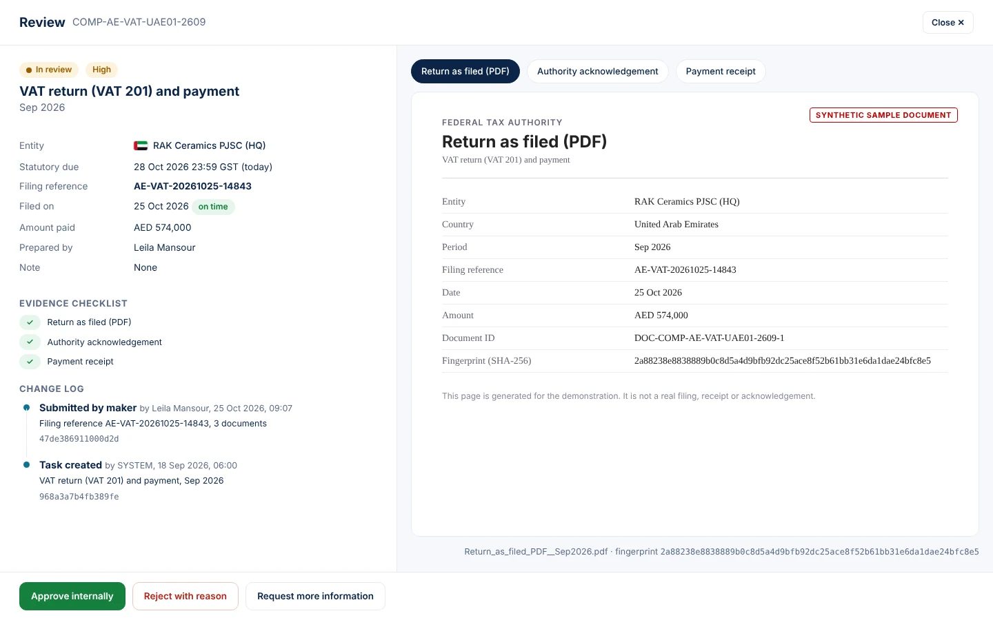 A split screen puts the details on the left and the document on the right