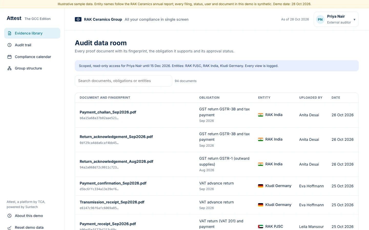 The data room gives read-only access to the evidence, scoped and time-boxed